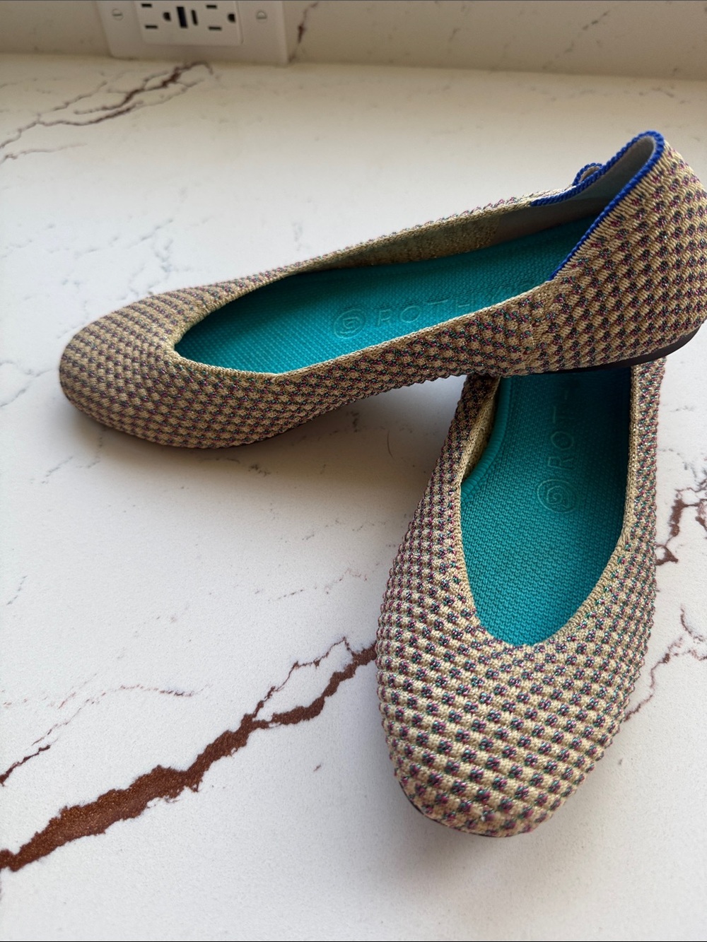 Rothy's Multicolor Knit square toed Flats with Teal Insole - Picture 2 of 4